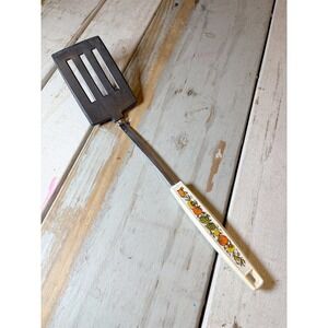 Vintage EKCO Slotted Spatula Turner Decorated Plastic Handle Fruit Harvest MCM